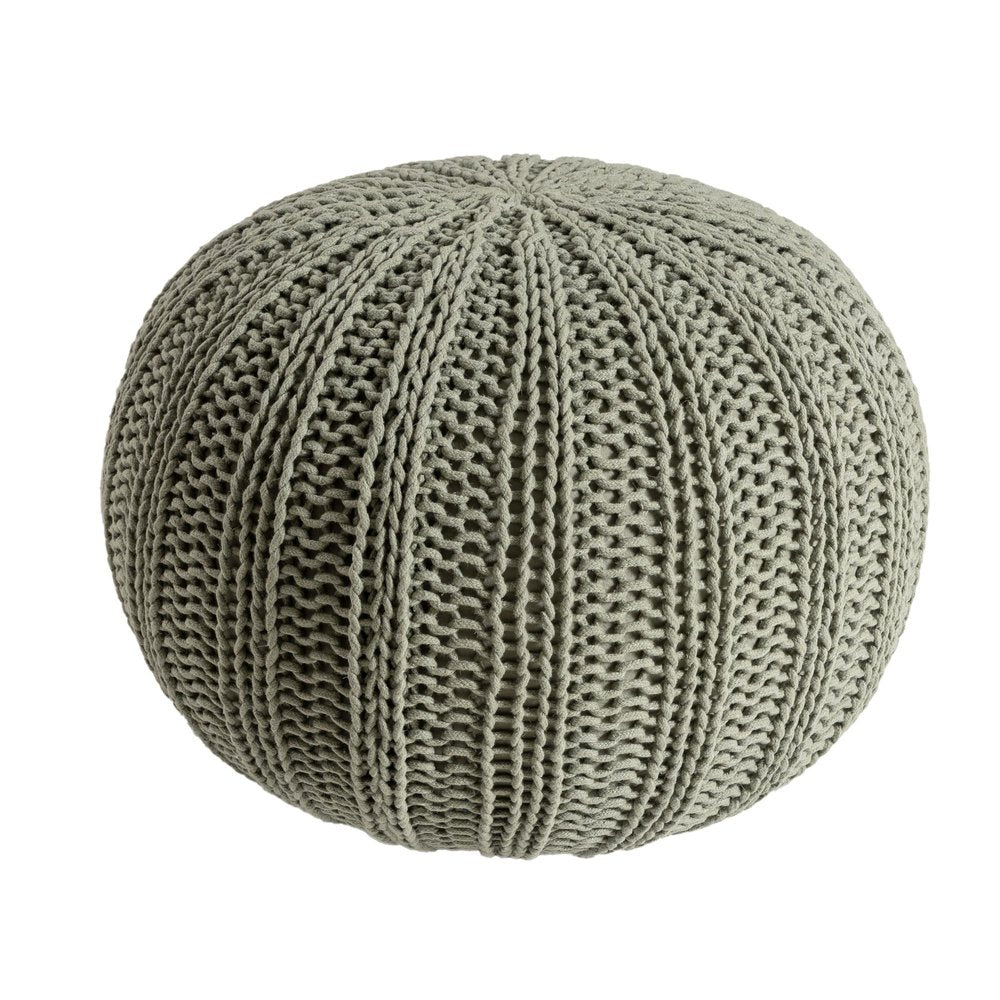 Green Cotton Cable Knit Round Pouf Ottoman - 20-inch