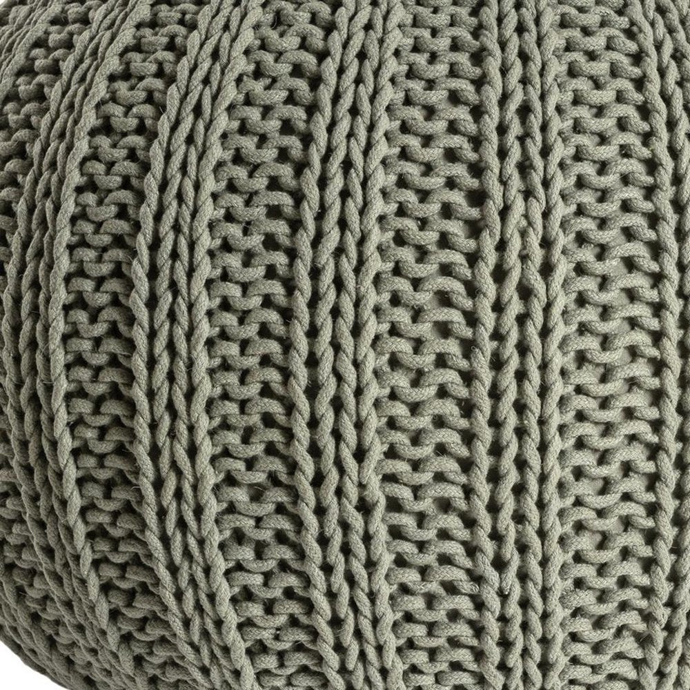 Green Cotton Cable Knit Round Pouf Ottoman - 20-inch