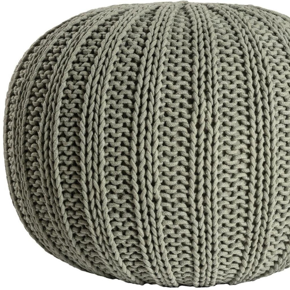 Green Cotton Cable Knit Round Pouf Ottoman - 20-inch