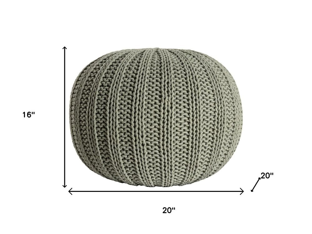 Green Cotton Cable Knit Round Pouf Ottoman - 20-inch