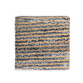 Beige and Blue Cotton and Jute Striped Pouf Ottoman - 18-inch