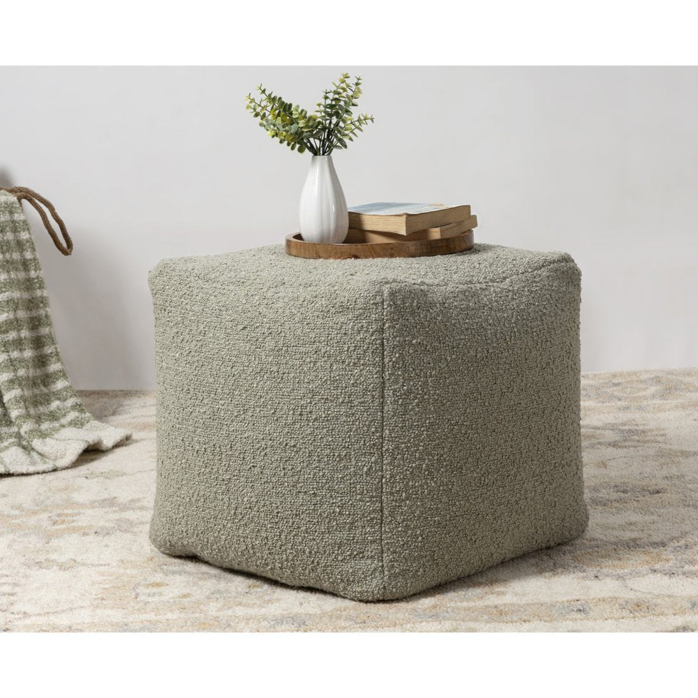 Sage Boucle Pouf Ottoman - 18-inch