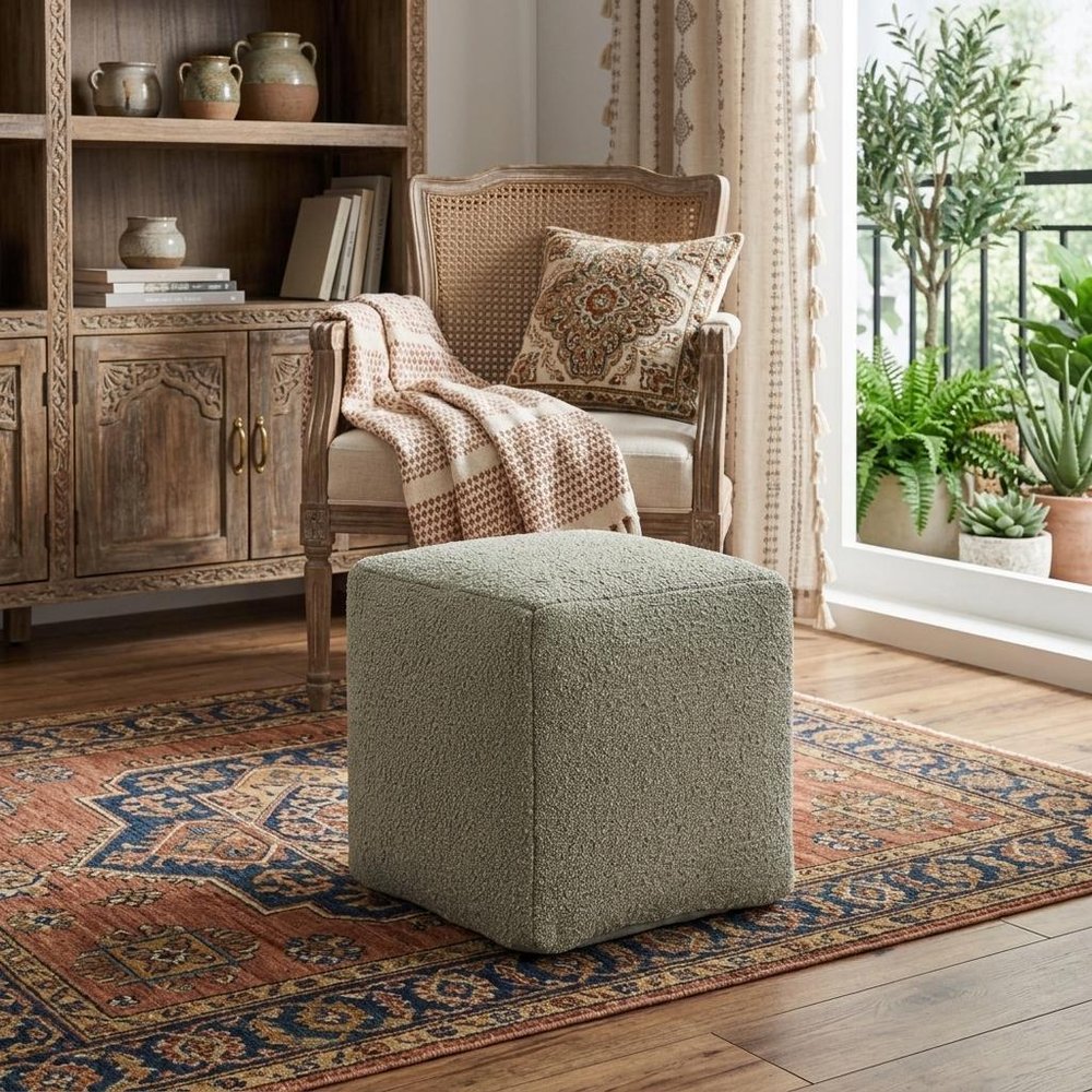 Sage Boucle Pouf Ottoman - 18-inch