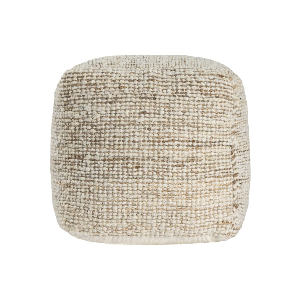 Ivory Cotton Wool and Jute Striped Pouf Ottoman - 18-inch
