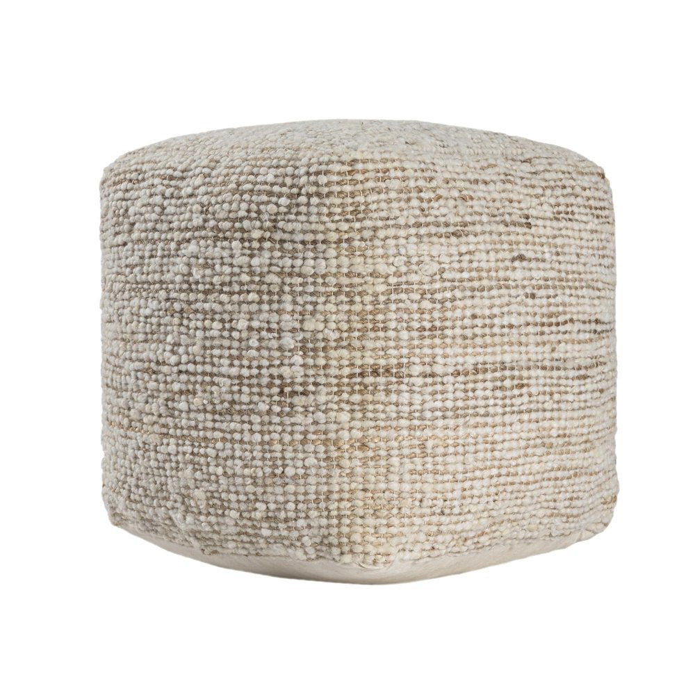 Ivory Cotton Wool and Jute Striped Pouf Ottoman - 18-inch