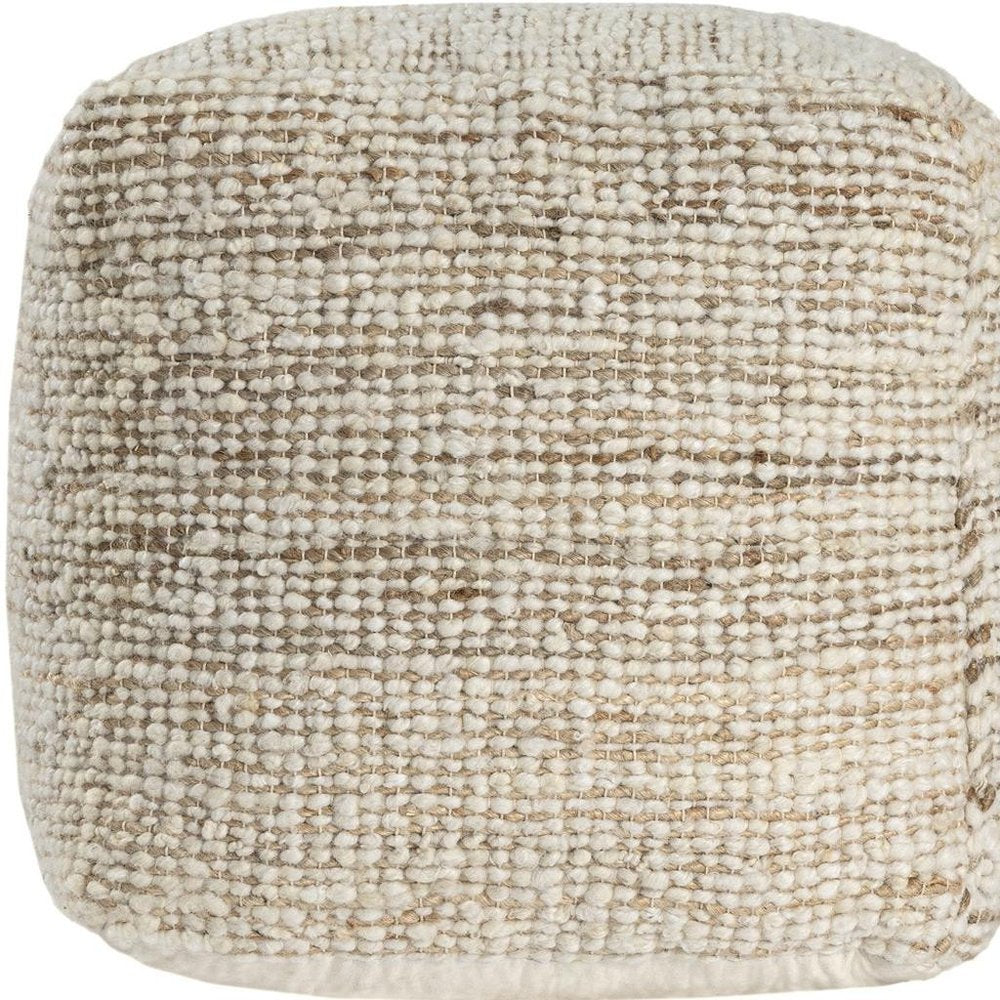 Ivory Cotton Wool and Jute Striped Pouf Ottoman - 18-inch