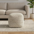 Ivory Cotton Wool and Jute Striped Pouf Ottoman - 18-inch