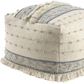 Ivory and Navy Blue Cotton and Wool Striped Pouf Ottoman - 18-inch