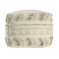 Ivory and Natural Cotton and Wool Striped Pouf Ottoman - 18-inch