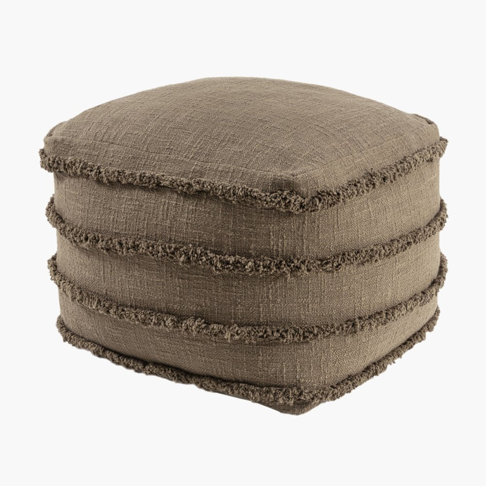 Brown Cotton Striped Pouf Ottoman - 18-inch