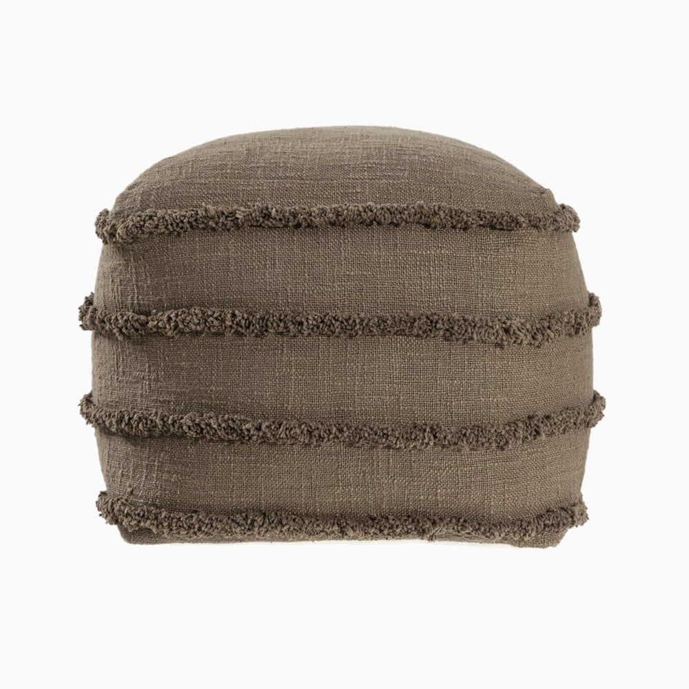 Brown Cotton Striped Pouf Ottoman - 18-inch