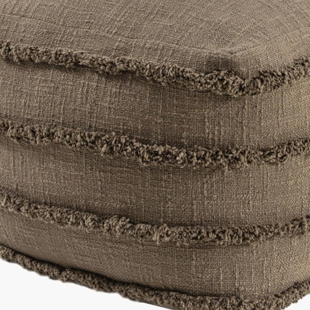 Brown Cotton Striped Pouf Ottoman - 18-inch