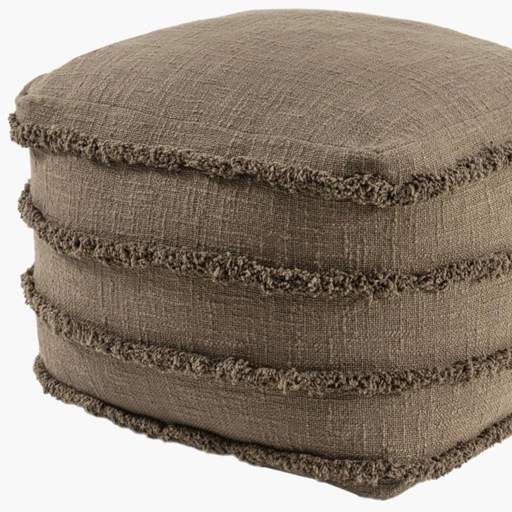 Brown Cotton Striped Pouf Ottoman - 18-inch