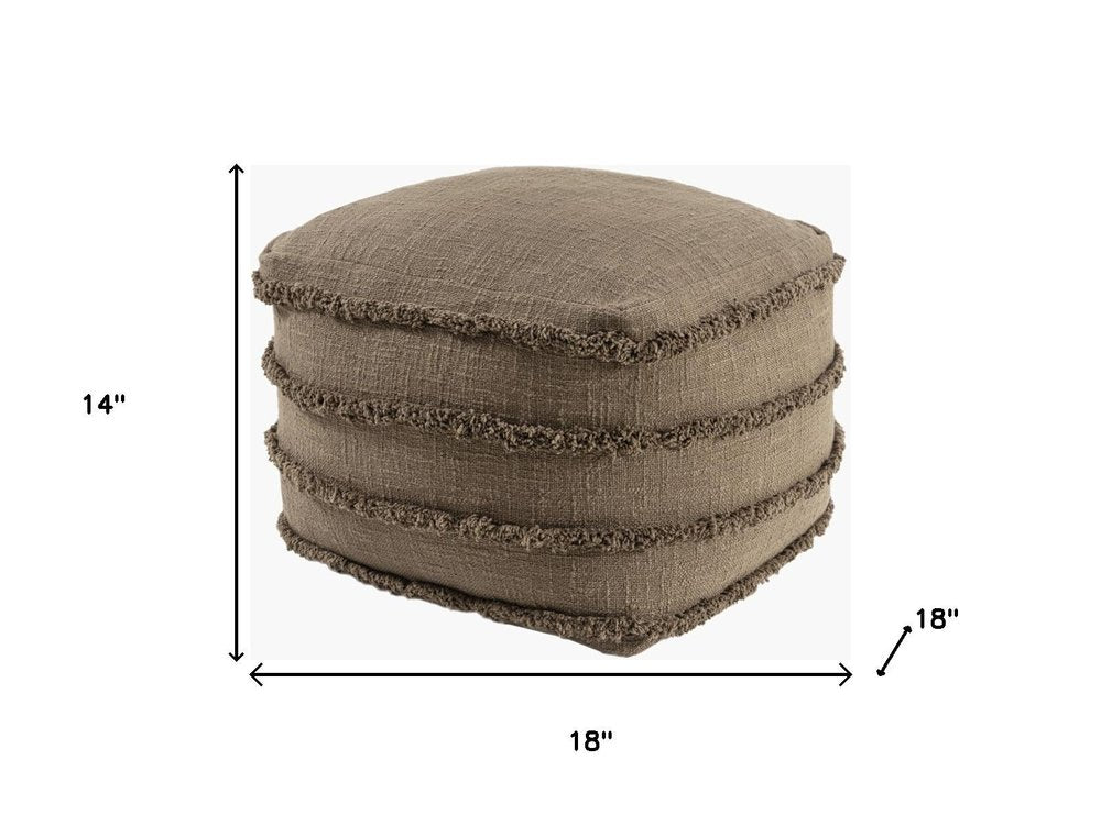 Brown Cotton Striped Pouf Ottoman - 18-inch