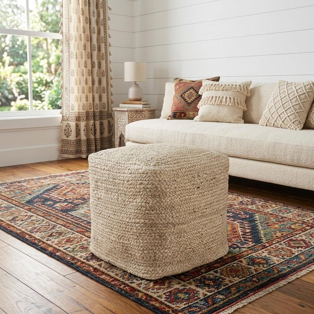 Natural Jute Pouf Ottoman - 18-inch