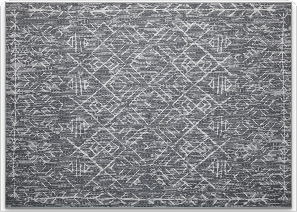 5' X 7' Dark Gray and Off White Geometric Distressed Area Rug
