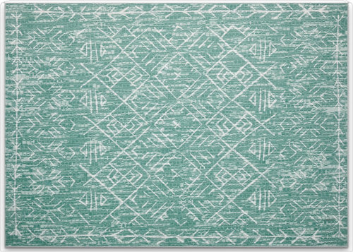8' X 10' Green and Off White Geometric Distressed Area Rug