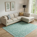 8' X 10' Green and Off White Geometric Distressed Area Rug