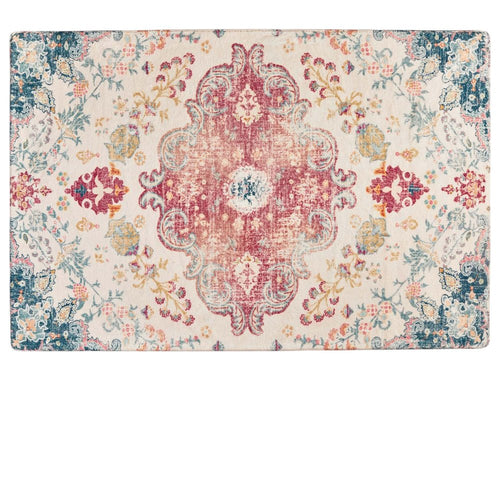 8' X 10' Teal Pink and Ivory Medallion Distressed Area Rug