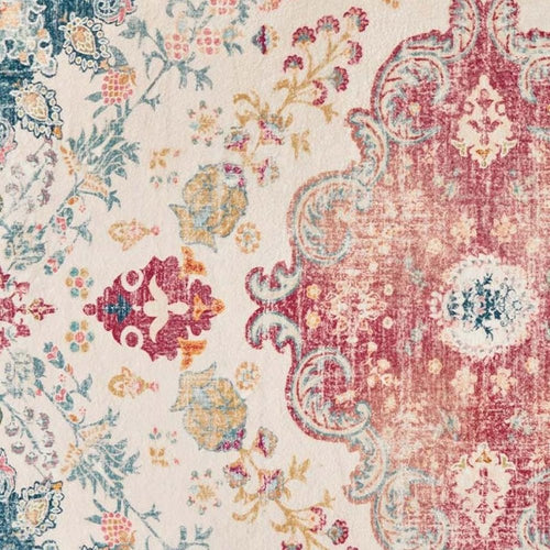 8' X 10' Teal Pink and Ivory Medallion Distressed Area Rug