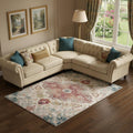 8' X 10' Teal Pink and Ivory Medallion Distressed Area Rug