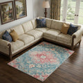 8' X 10' Blue Pink and Ivory Medallion Distressed Area Rug