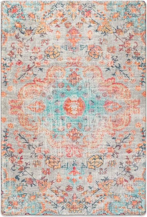 4' X 6' Teal Orange and Ivory Medallion Area Rug