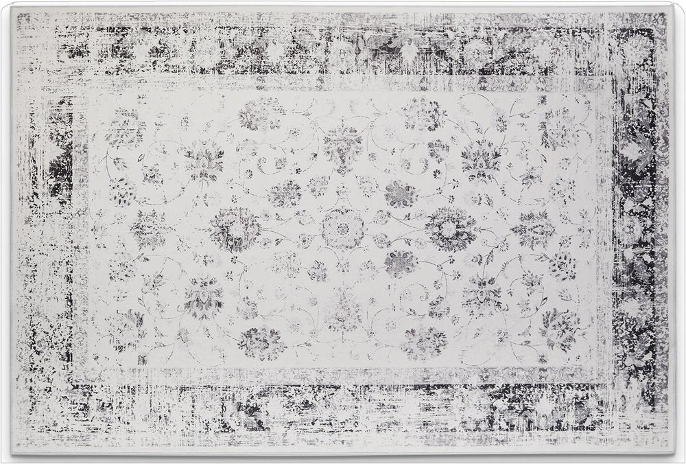 8' X 10' Charcoal and Ivory Floral Distressed Area Rug