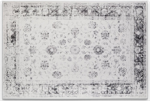 8' X 10' Charcoal and Ivory Floral Distressed Area Rug