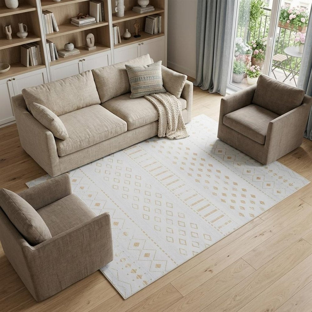 8' X 10' Tan and Ivory Geometric Distressed Area Rug