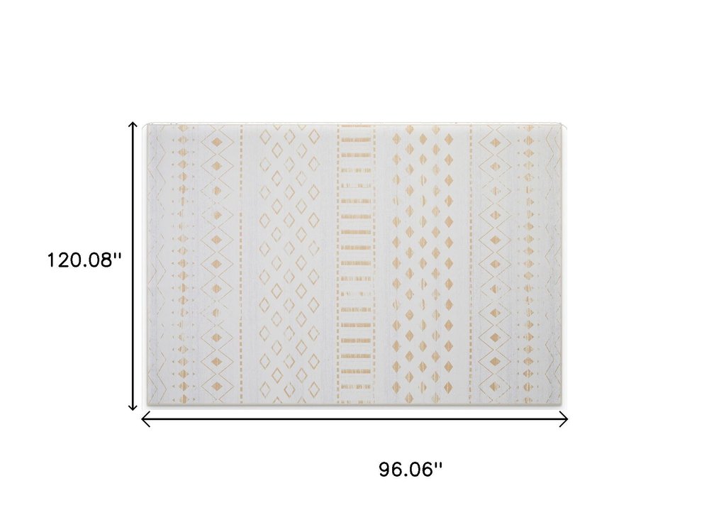 8' X 10' Tan and Ivory Geometric Distressed Area Rug