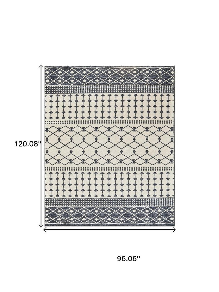 8' X 10' White and Charcoal Geometric Area Rug