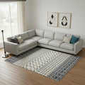 8' X 10' White and Charcoal Geometric Area Rug