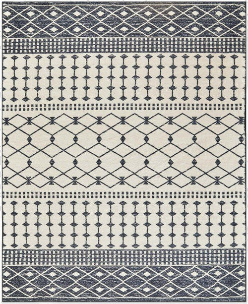 8' X 10' White and Charcoal Geometric Area Rug