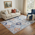 5' X 7' Ivory Navy Blue and Terra Cotta Quatrefoil Distressed Area Rug