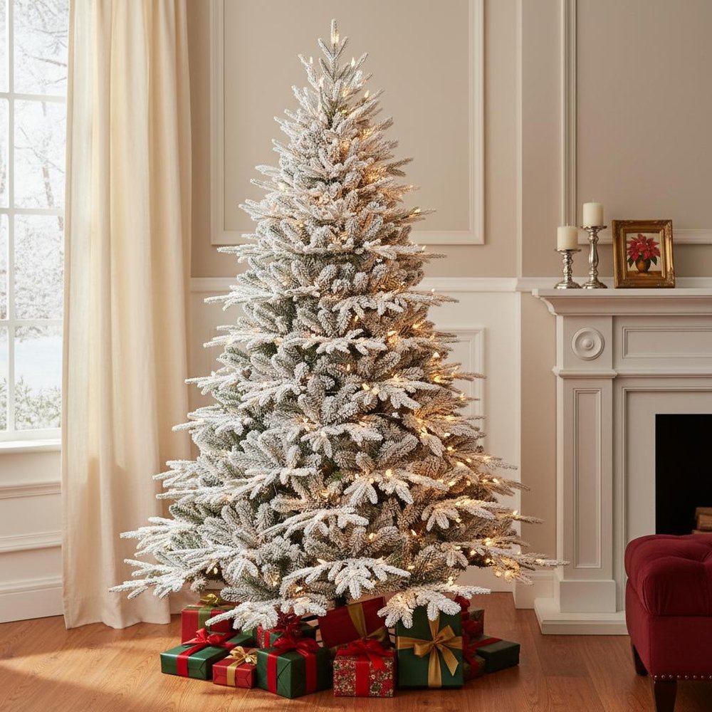 4' White Pre Lit Full Flocked Pine Christmas Tree with Decorations