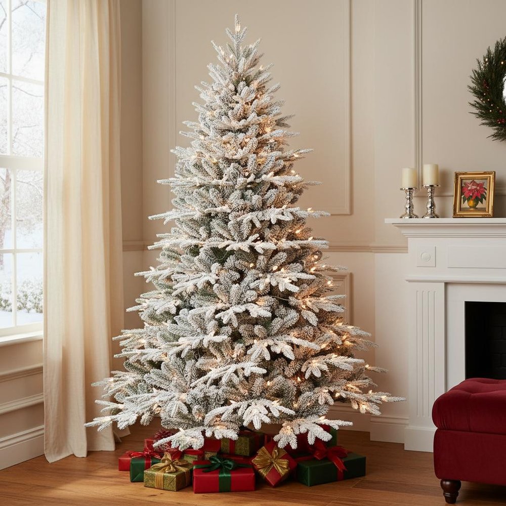 4' White Pre Lit Full Flocked Pine Christmas Tree with Decorations