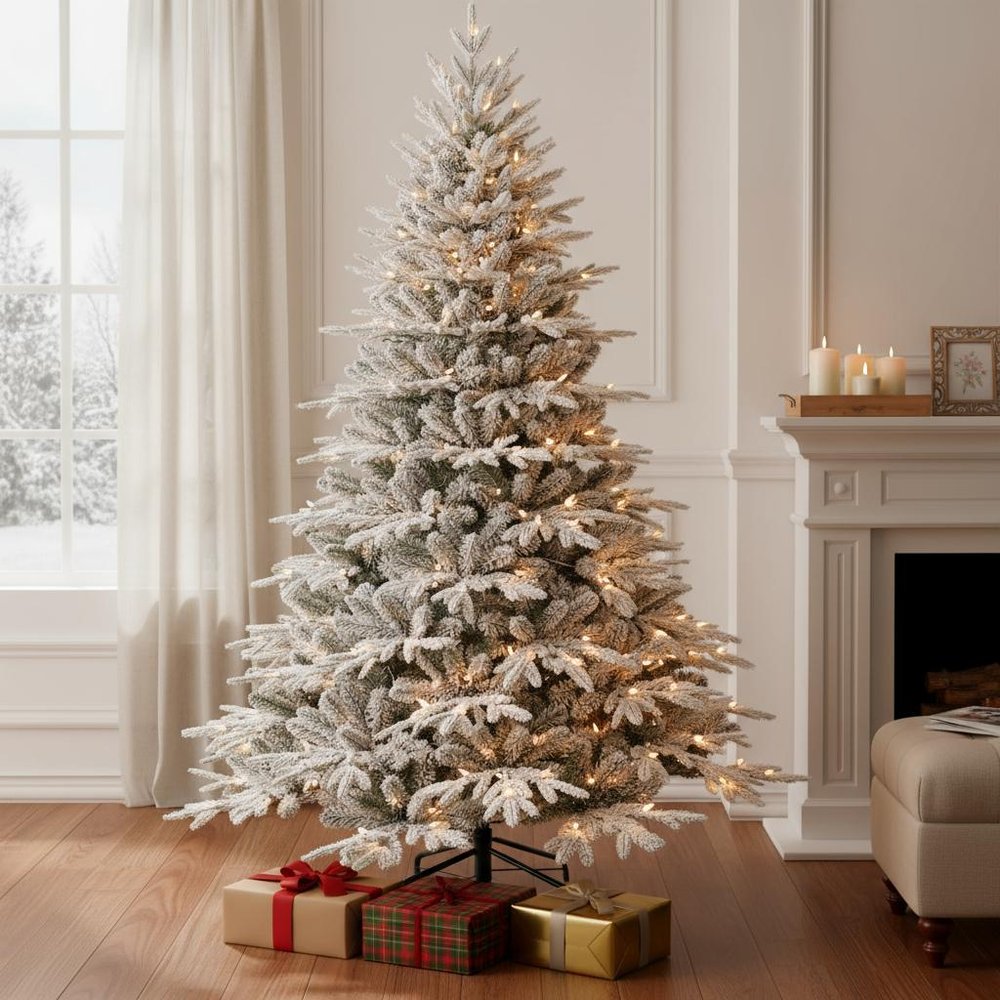 4' White Pre Lit Full Flocked Pine Christmas Tree with Decorations