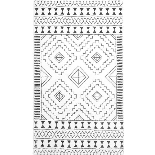 8' X 10' Black and White Moroccan Washable Area Rug