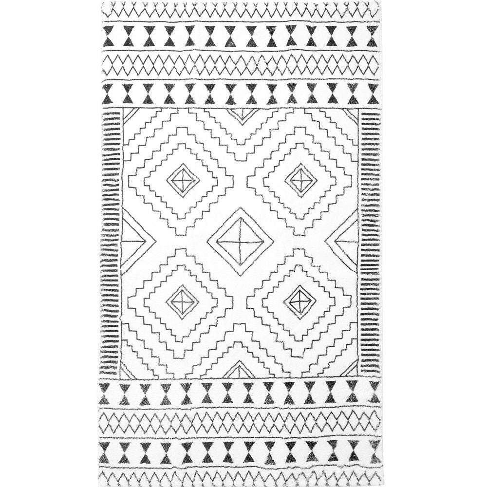 8' X 10' Black and White Moroccan Washable Area Rug