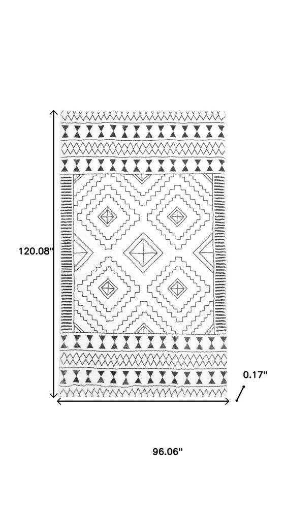 8' X 10' Black and White Moroccan Washable Area Rug