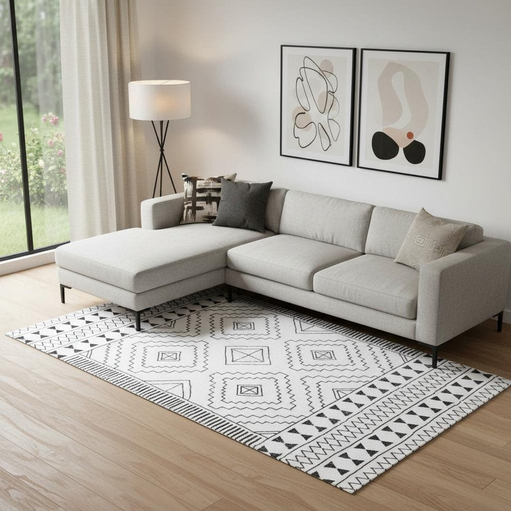 8' X 10' Black and White Moroccan Washable Area Rug