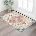 3' X 5' Ivory Pink and Blue Medallion Distressed Washable Area Rug