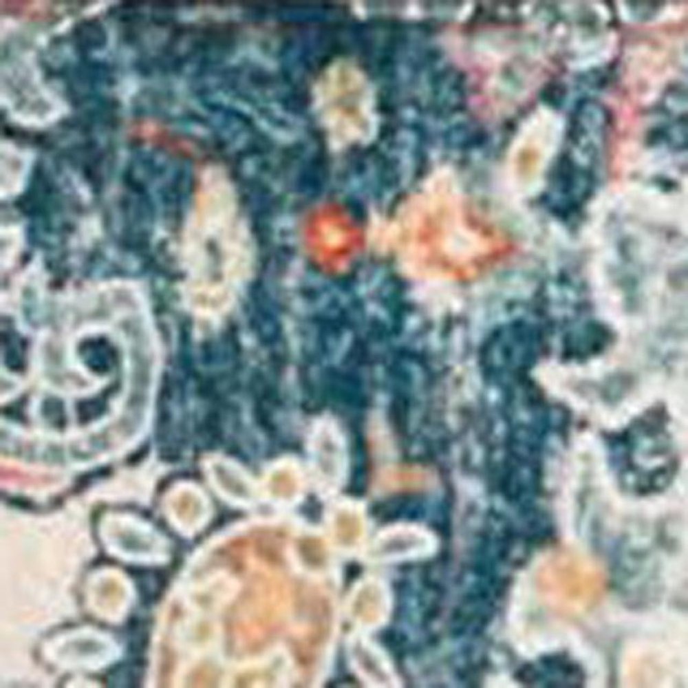 3' X 5' Ivory Pink and Blue Medallion Distressed Washable Area Rug