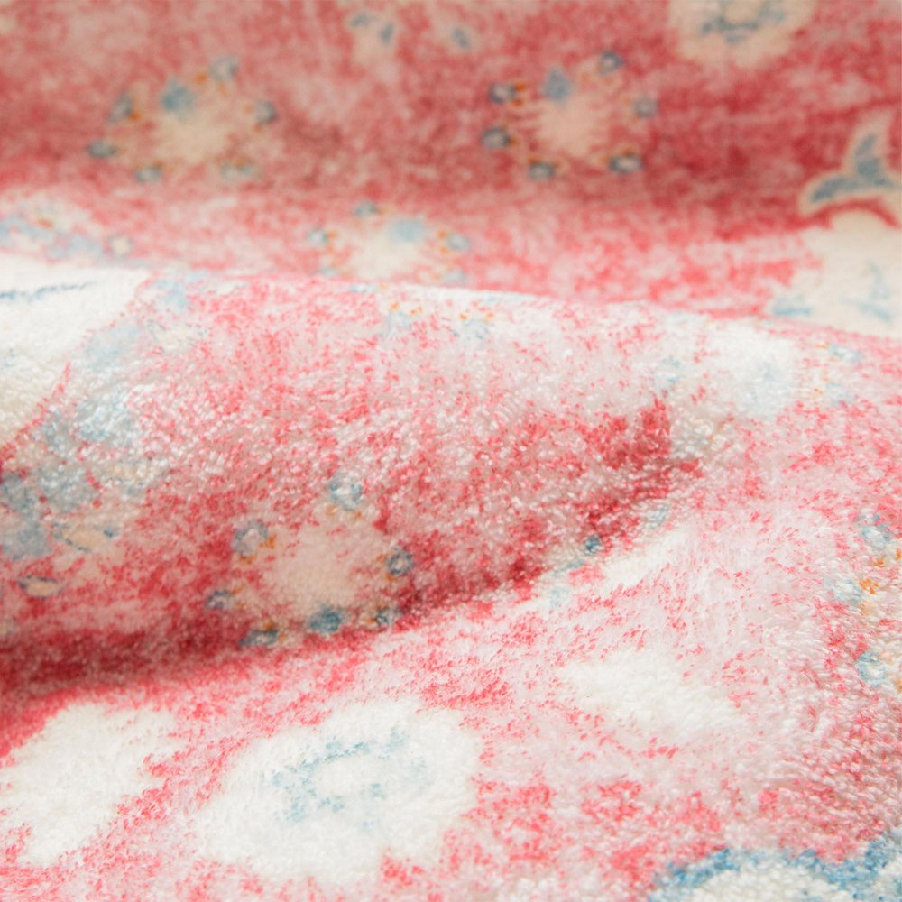 3' X 5' Ivory Pink and Aqua Medallion Distressed Washable Area Rug