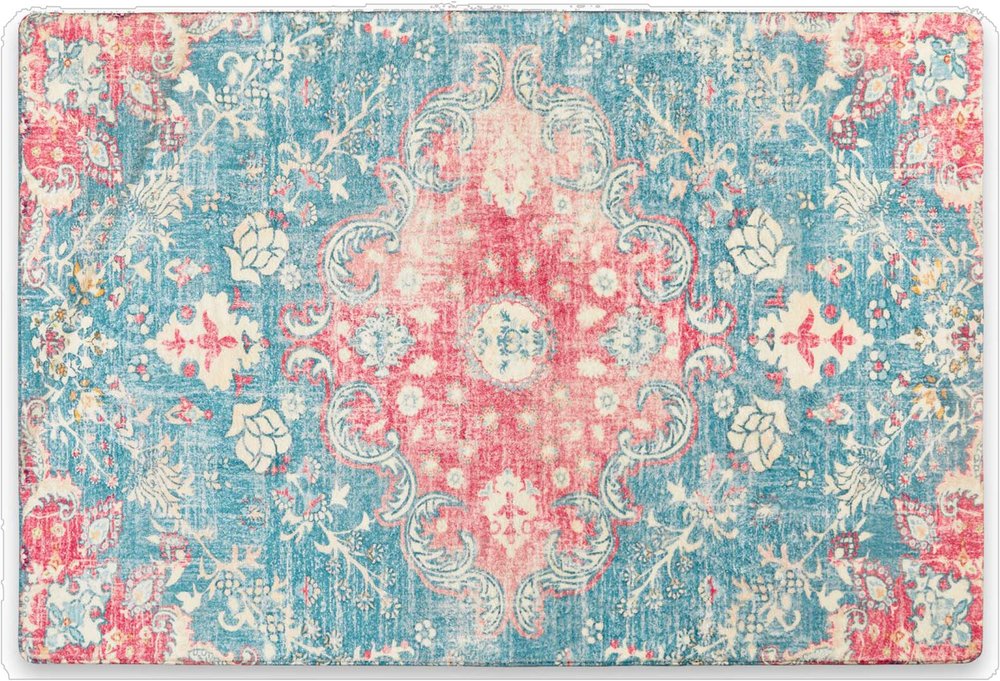 3' X 5' Ivory Pink and Aqua Medallion Distressed Washable Area Rug