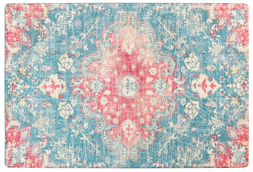 3' X 5' Ivory Pink and Aqua Medallion Distressed Washable Area Rug