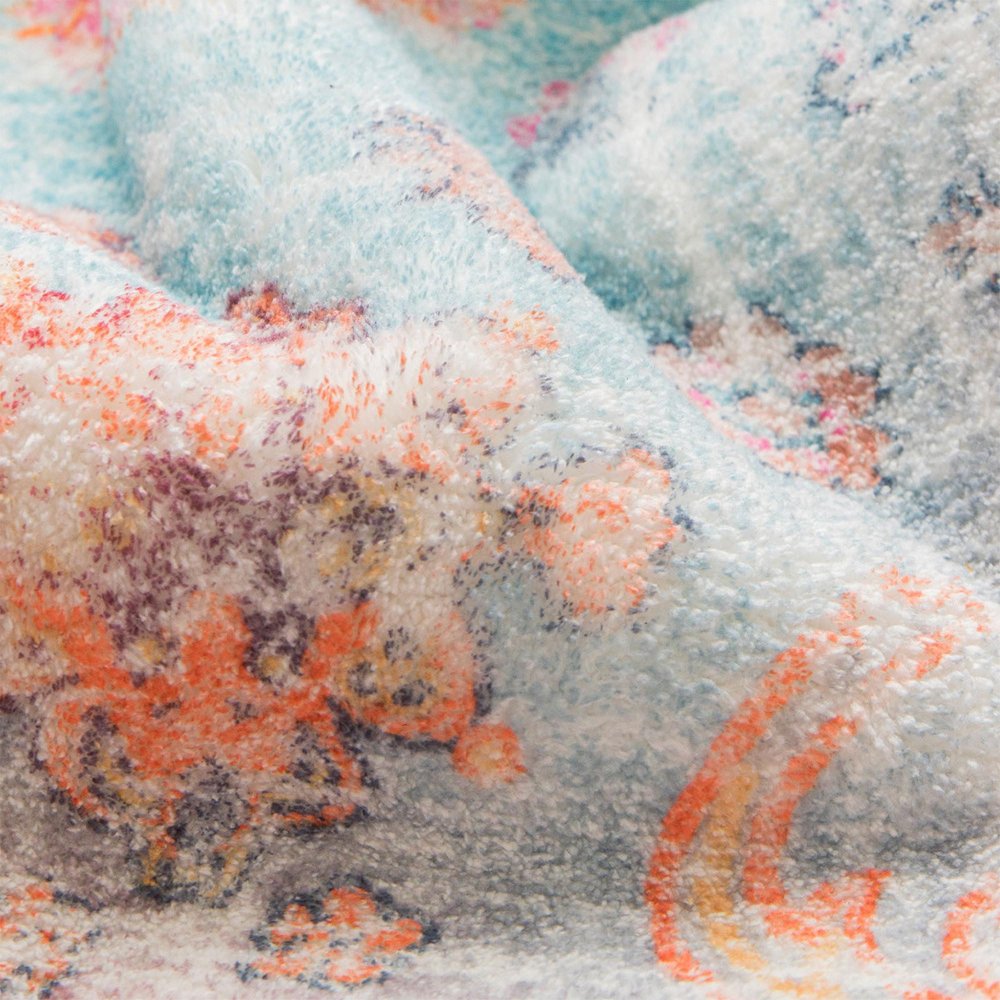 3' X 5' Teal Orange and Gray Medallion Distressed Washable Area Rug