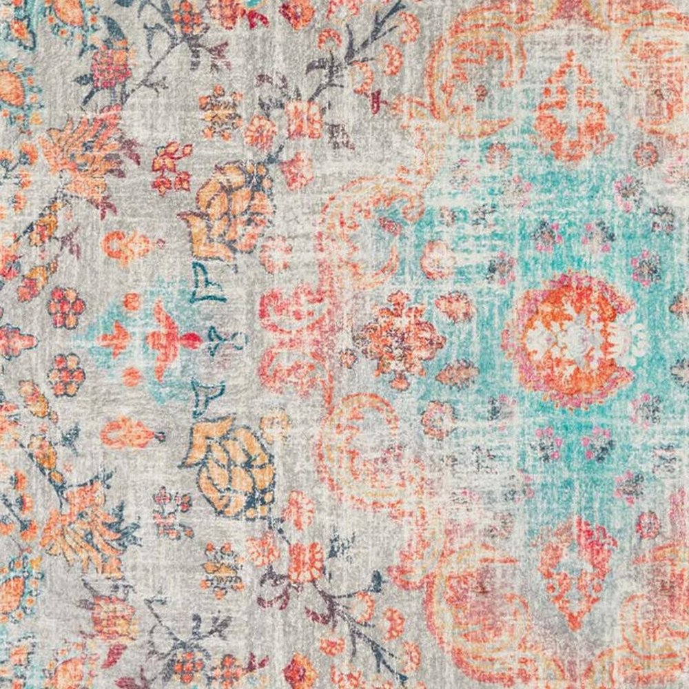 3' X 5' Teal Orange and Gray Medallion Distressed Washable Area Rug
