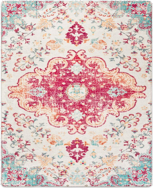 3' X 5' Blue Pink and White Medallion Distressed Washable Area Rug